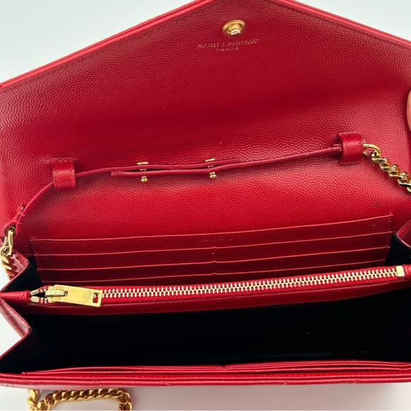 Yves Saint Laurent Red Quilted Clutch with Gold Chain - Picture 8 of 16